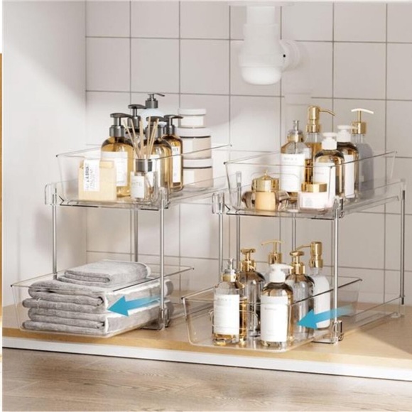 2 Tier Bathroom Storage Organizer, 4 Pack Clear Under Sink Organizers - Picture 5 of 9